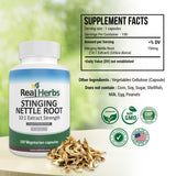 Real Herbs Stinging Nettle Root Extract 7500mg – Supports Prostate Health, Urinary Flow, Hair Loss & Hormonal Balance – 100 Vegetarian Capsules