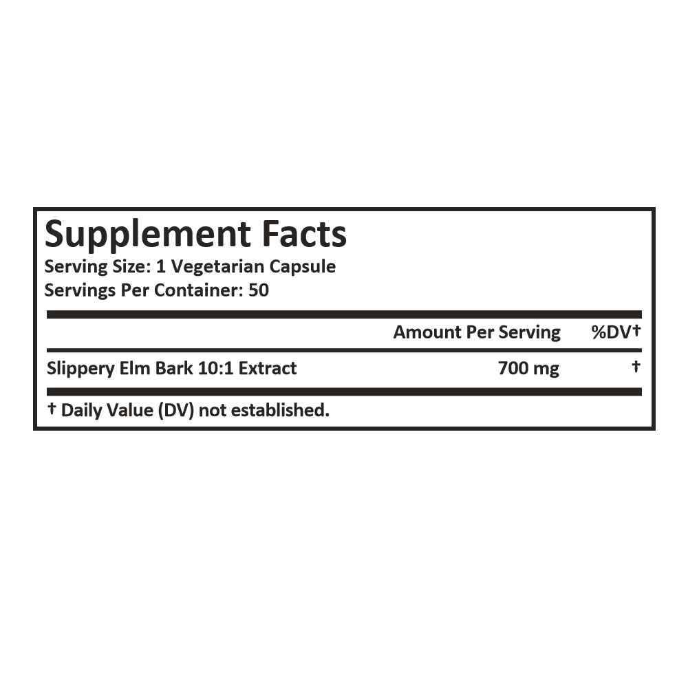 Slippery Elm Bark 10:1 Extract 700mg/cap - 50 Vegetarian Capsules