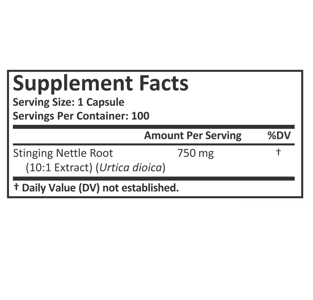 Stinging Nettle Root 10:1 Pure Extract 750mg - 100 Vegetarian Capsules